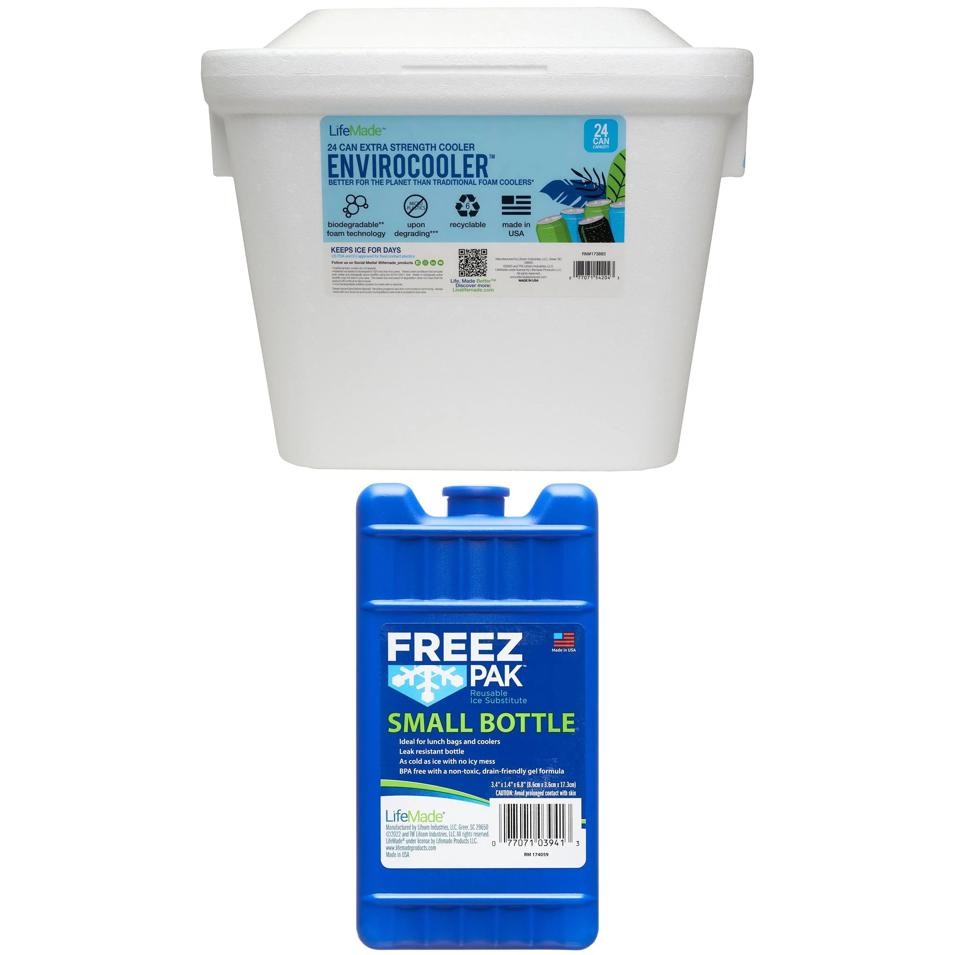Lifoam 28Qt Envirocooler 24 Can Capacity Foam Cooler, White, 1 Count and FreezPak Small Ice Pack, 1 Count - USA MEGA SHOP