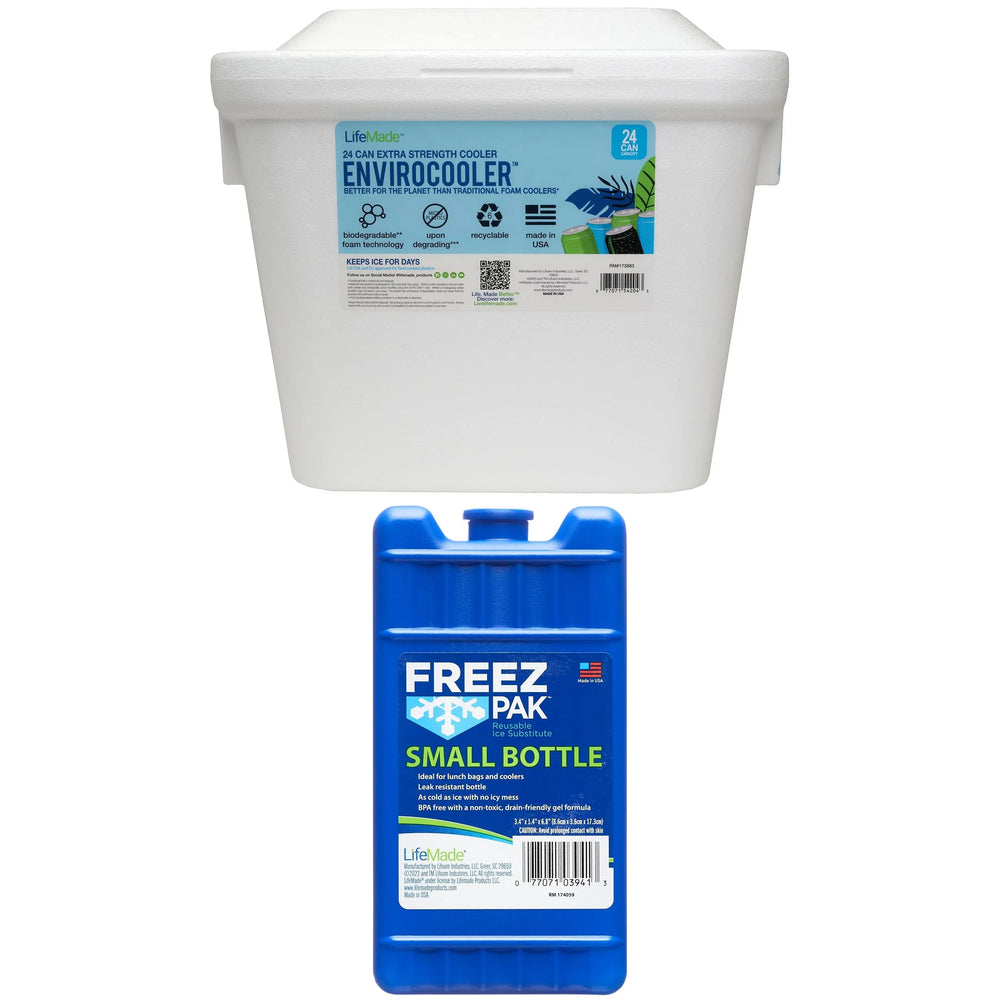 Lifoam 28Qt Envirocooler 24 Can Capacity Foam Cooler, White, 1 Count and FreezPak Small Ice Pack, 1 Count - USA MEGA SHOP