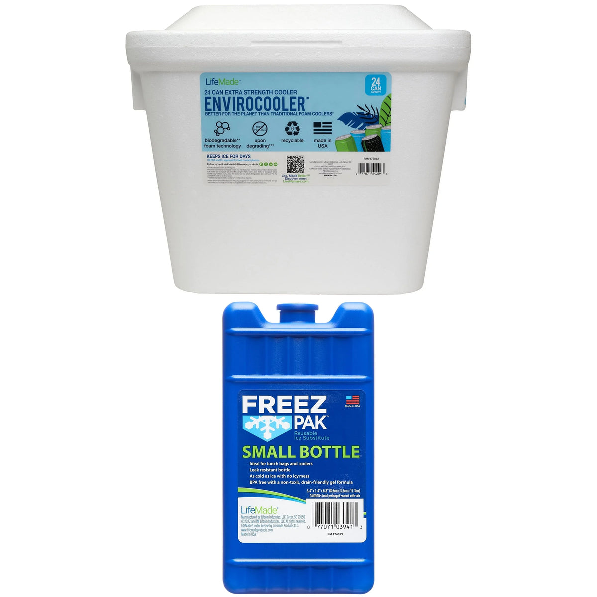 Lifoam 28Qt Envirocooler 24 Can Capacity Foam Cooler, White, 1 Count and FreezPak Small Ice Pack, 1 Count - USA MEGA SHOP