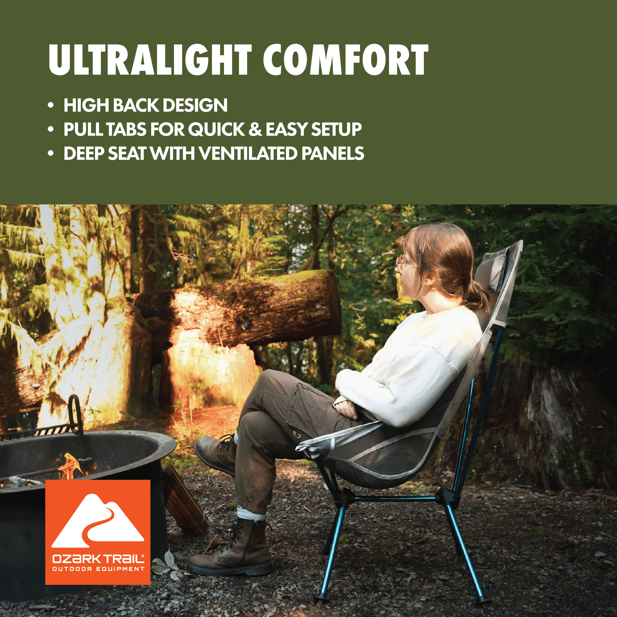 Ozark Trail Ultra-Light Packable High Back Polyester Camp Chair - Gray