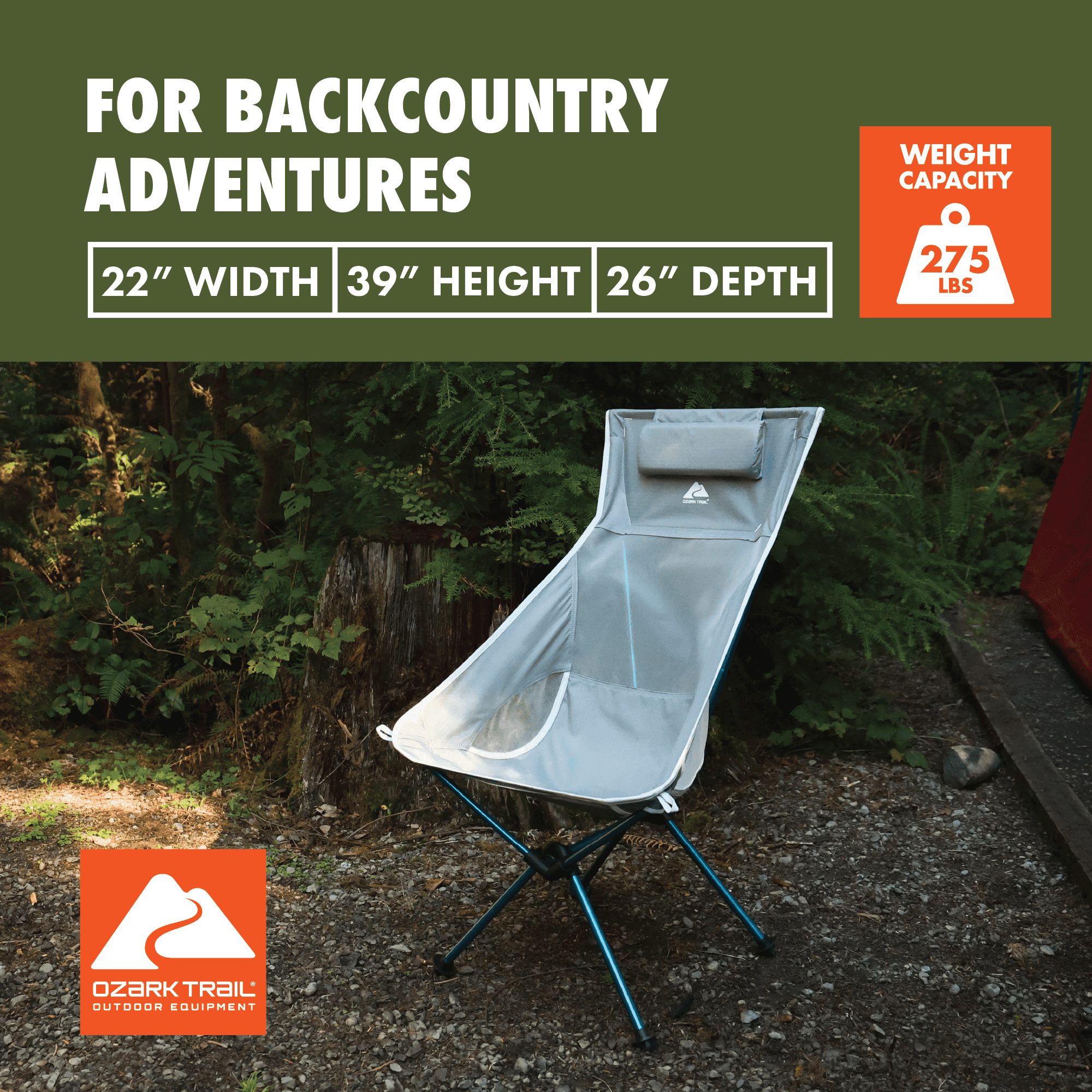 Ozark Trail Ultra-Light Packable High Back Polyester Camp Chair - Gray