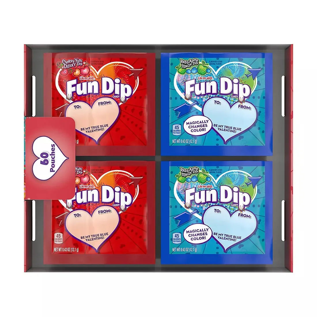 Lik-M-Aid Fun Dip Valentines Day Packs, Cherry Yum Diddly Dip, Razz-Apple Magic Dip, 60 ct. - USA MEGA SHOP