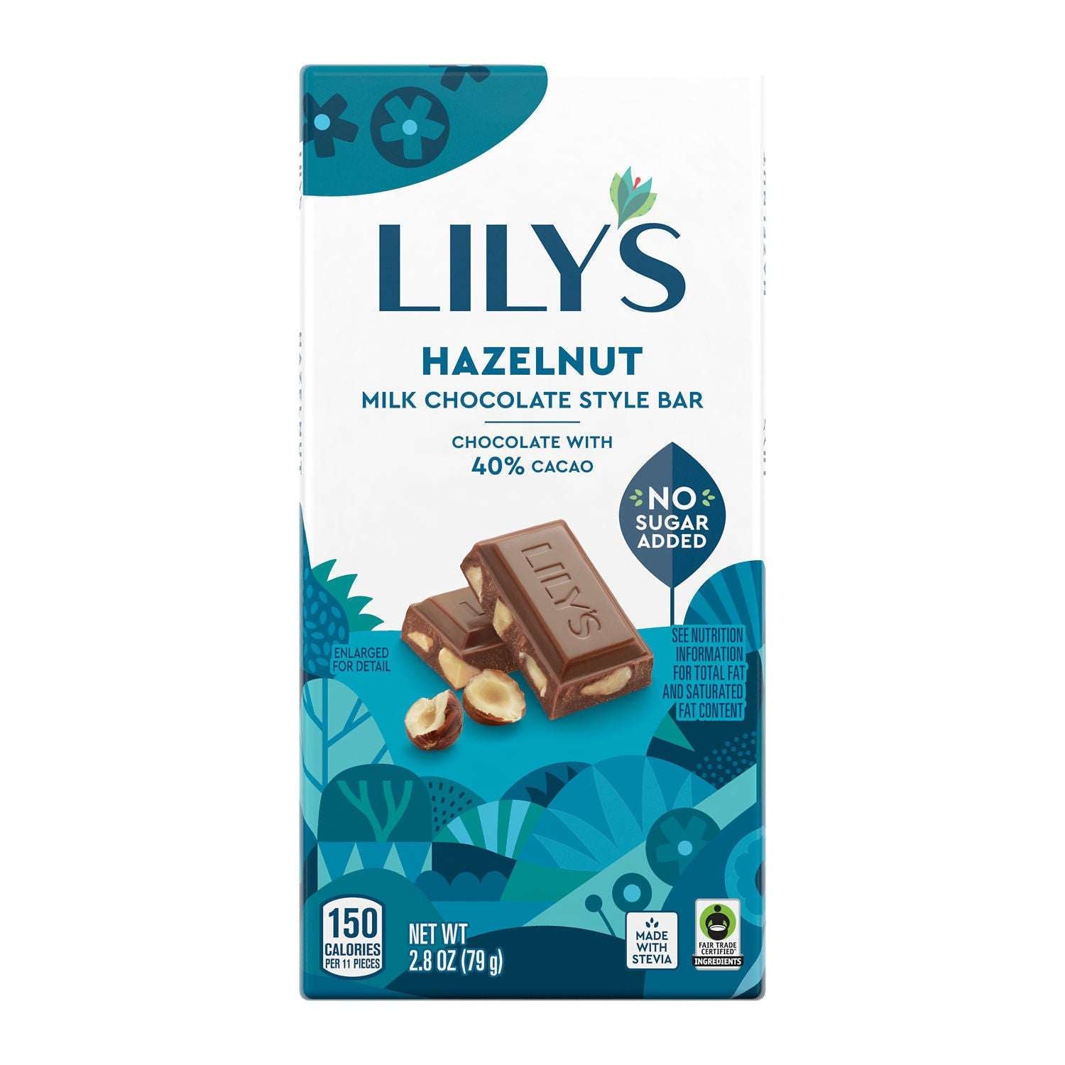 Lily's Hazelnut Milk Chocolate Style No Sugar Added, Gluten Free Sweets, Bar 2.8 oz