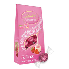 LINDOR Strawberries & Cream white chocolate truffles in 5.1 oz pouch bag