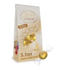 Lindt Lindor White chocolate truffle bag with gold-wrapped candies and 5.1 oz size