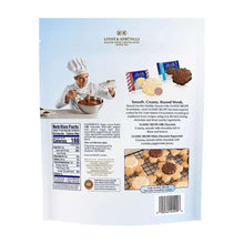 Chocolate snowflake assortment bag with chef graphic and nutrition/ingredient panel