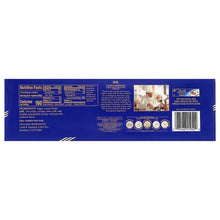 Milk chocolate bar wrapper back panel with nutrition and ingredient text blocks.