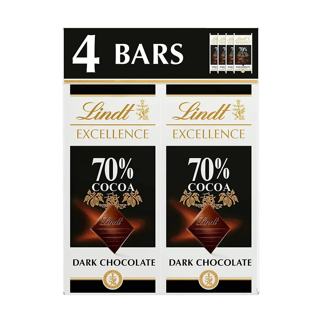 Lindt Excellence 70% Dark Chocolate Candy Bar, 4 ct./3.5 oz.