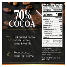 Lindt Excellence 70% cocoa dark chocolate bar package with nutrition panel
