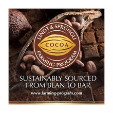 Lindt & Sprüngli cocoa farming program panel on 70% dark chocolate bar package