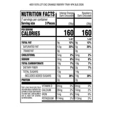 Nutrition facts panel for dark chocolate bars, serving size 3 pieces
