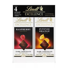 Lindt Excellence dark chocolate bar pack, 2 flavors: Raspberry and Intense Orange
