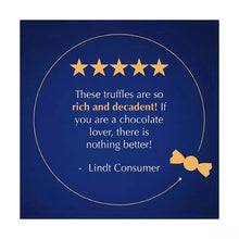 Chocolate truffles promotional graphic with Lindt consumer text and star rating
