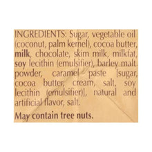 Ingredients text on chocolate truffle bag, listing sugar, vegetable oil, cocoa butter, milk