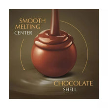 Chocolate shell graphic with smooth melting center on truffle bag