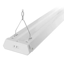 Linkable LED shop light end with power outlet and hanging hooks