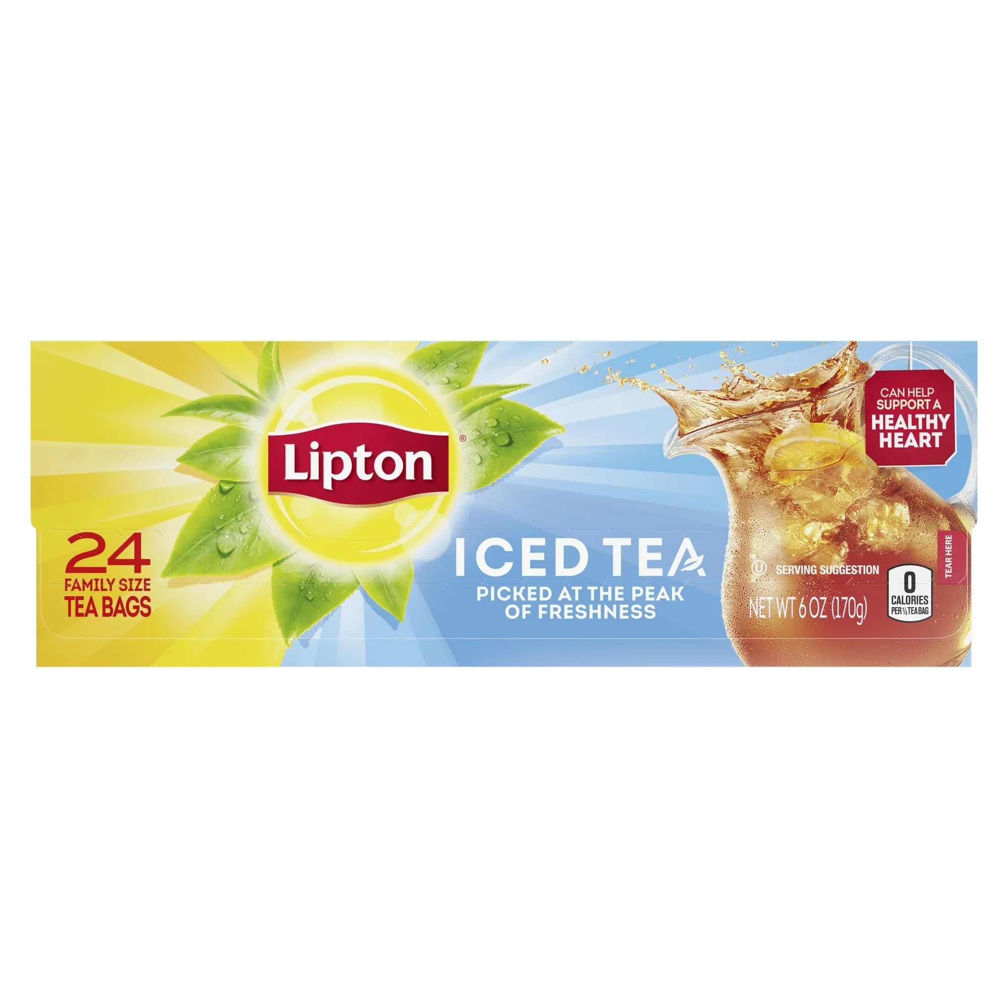 Lipton Family Sized Iced Unsweetened Black Tea, Caffeinated, Tea Bags 24 Count Box