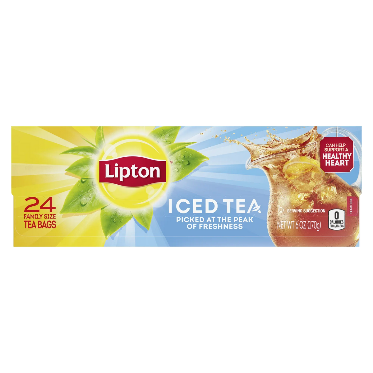 Lipton Family Sized Iced Unsweetened Black Tea, Caffeinated, Tea Bags 24 Count Box