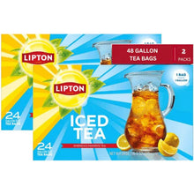 Iced tea tea bags box with Lipton logo, 48 gallon size, 2 pack label