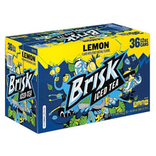 Brisk Iced Tea Lemon multi-pack box, 36 cans, side view with logo artwork