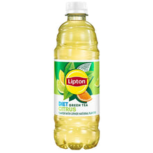 Diet green tea citrus iced tea bottle with green label and white cap