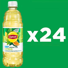 Diet green tea citrus iced tea bottle with x24 on green background