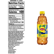 Lipton half-and-half iced tea and lemonade nutrition facts panel with bottle