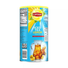 Lipton iced tea lemon mix container back panel with measuring glass and ice