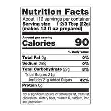 Nutrition Facts panel with calories, total carbs, and added sugar for iced tea mix