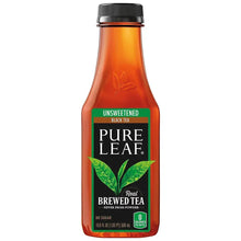 Unsweetened black tea bottle with Pure Leaf label and green leaf graphics