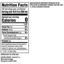 Nutrition Facts panel for unsweetened black tea: 0 calories and 0g sugar