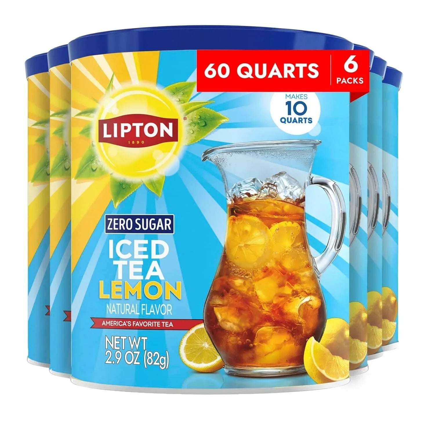 Lipton Zero Sugar Iced Tea Mix, Lemon Flavor Black Iced Tea, Makes 10 Quarts (Pack of 6)