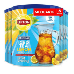 Lipton Zero Sugar Iced Tea Mix, Lemon Flavor Black Iced Tea, Makes 10 Quarts (Pack of 6)