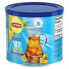 Lipton zero sugar iced tea lemon mix canister with pitcher and nutrition panel