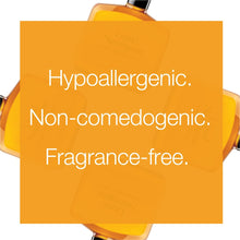 Orange product label graphic over amber cleanser bottle with black pump