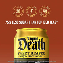 Sweet reaper Liquid Death iced tea can, gold with black logo