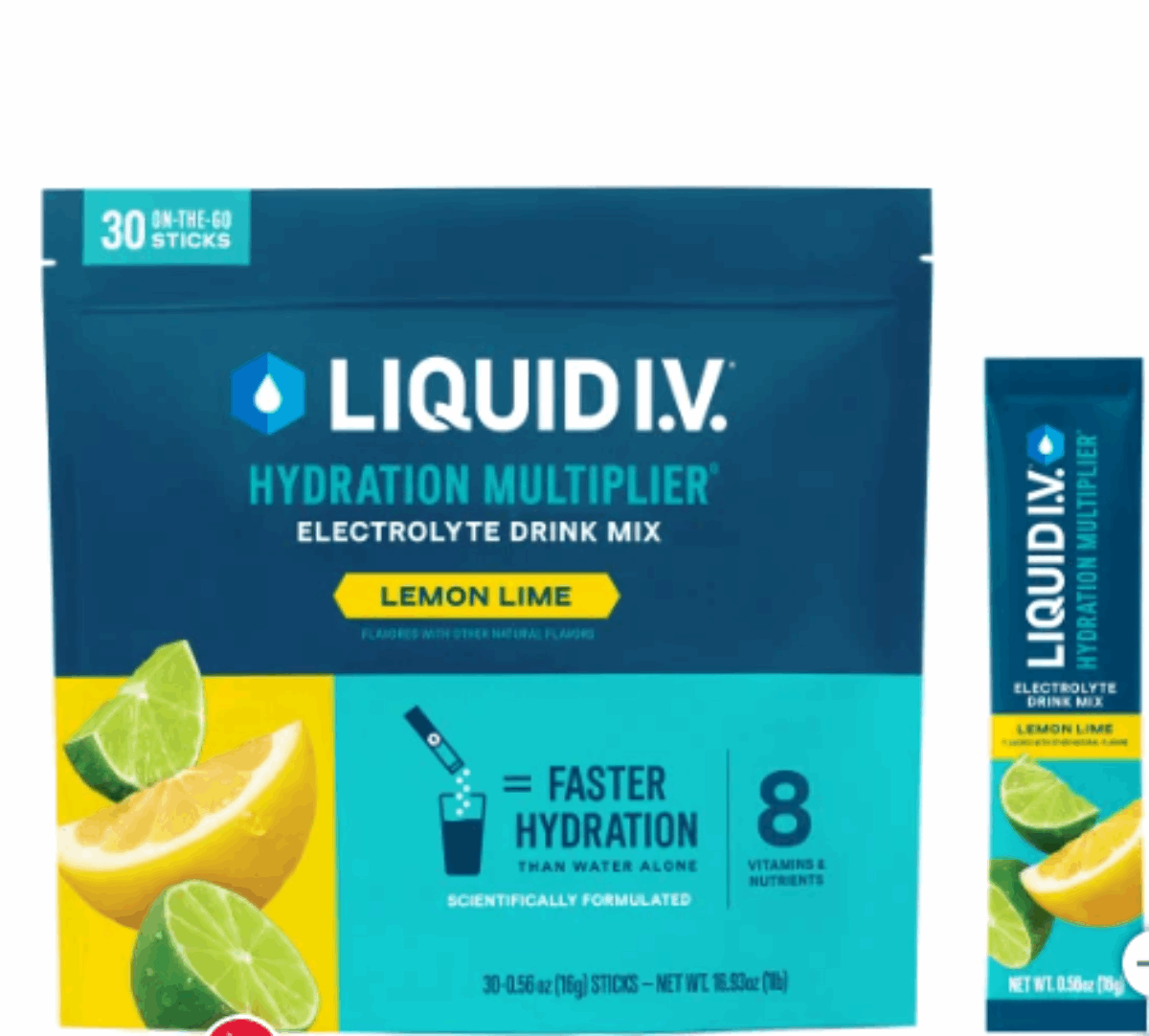Liquid I.V. Hydration Multiplier, 30 Individual Serving Stick Packs in Resealable Pouch, Lemon Lime