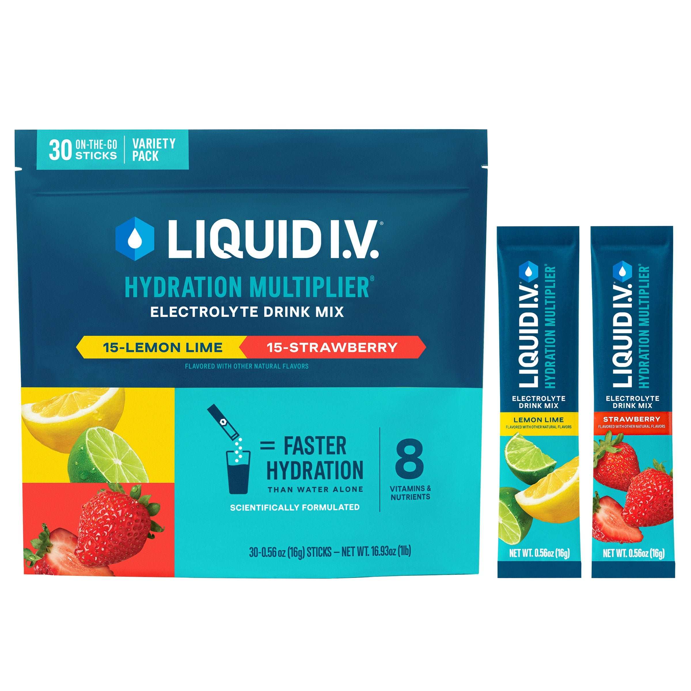 Liquid I.V. Hydration Multiplier 30 Individual Serving Stick Packs in Resealable Pouch, Variety Pack
