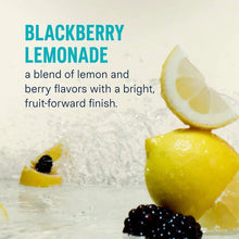 Blackberry Lemonade flavor drink mix with lemon wedge and ice cubes
