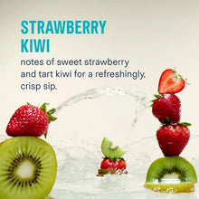 Strawberry Kiwi flavor drink mix with sliced strawberries, kiwi, and ice cubes