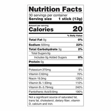 Nutrition Facts panel for sugar-free hydration drink mix, 1 stick (13g)