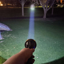 LitezAll LED flashlight shining a bright beam from the front head.