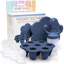 Blue silicone feeder teether set with octopus teether and freezeable tray