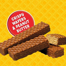 Crispy wafer bars with peanut butter filling, shown as stacked pieces