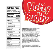 Nutty Buddy Nutrition Facts label with ingredients and allergy information