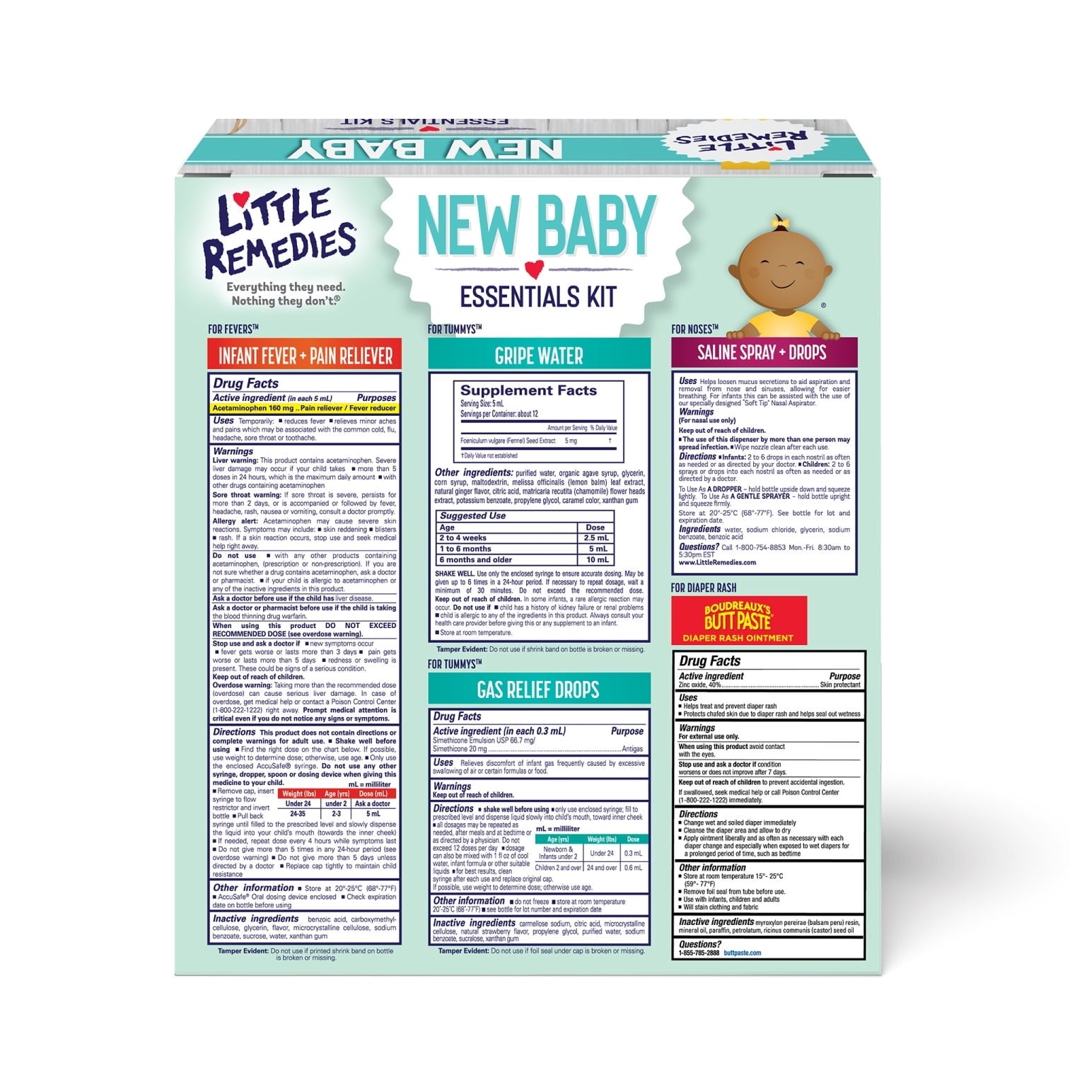 Little Remedies New Baby Essentials Kit, 6 Piece Kit for Baby's Nose and Tummy, Infant Relief