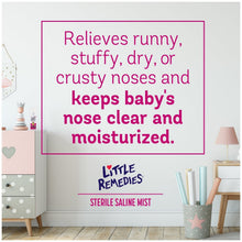 Little Remedies sterile saline mist box display with text about clearer, moisturized noses