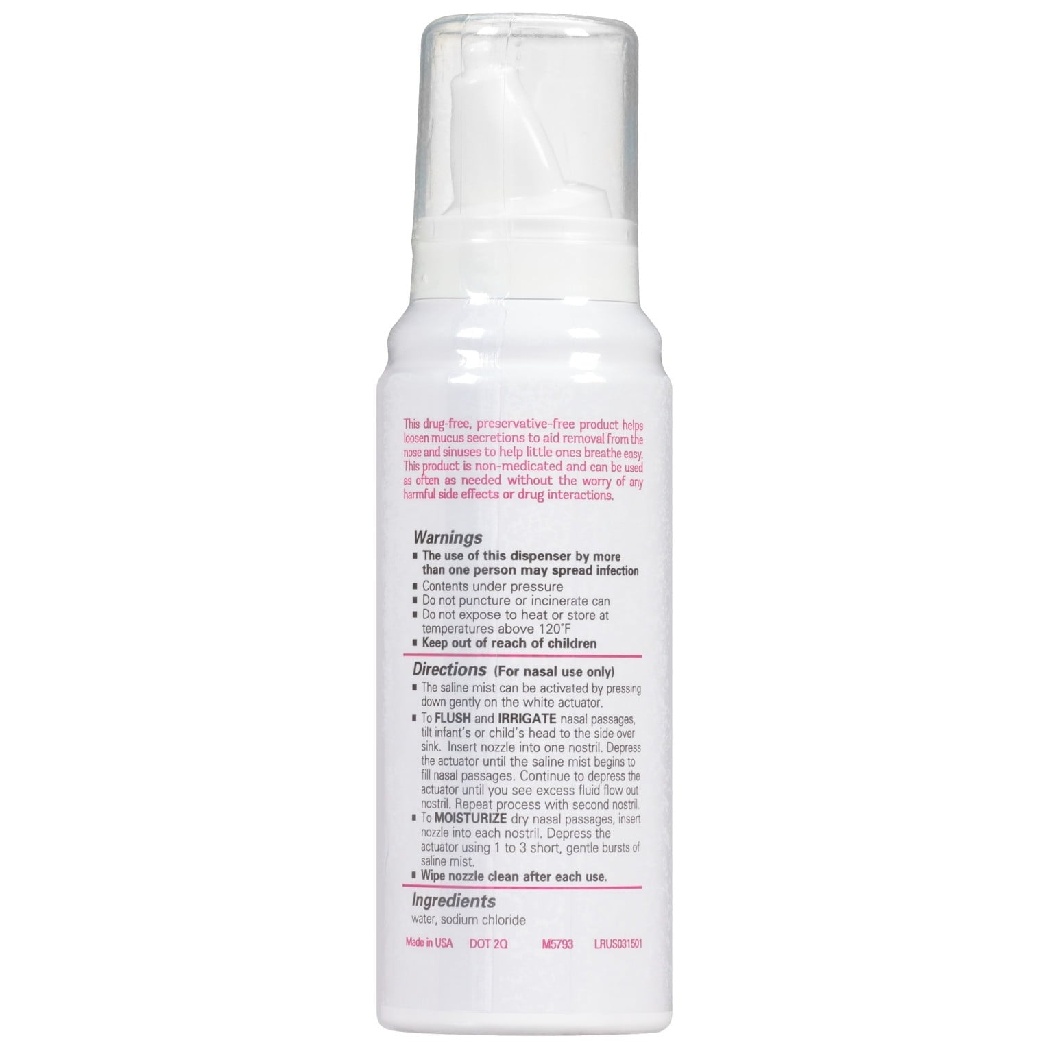 Little Remedies Sterile Saline Nasal Mist for Noses, Breathe Easy, Safe for Newborns, 3 oz