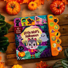 Halloween sound book front cover with sound buttons and Little Wolf title text