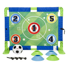 Soccer trainer playset with net and numbered field mat plus cones and base stakes